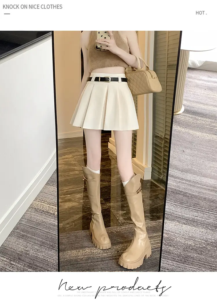White Anti-Light Pleated Skirt with Belt for Women — feature 38