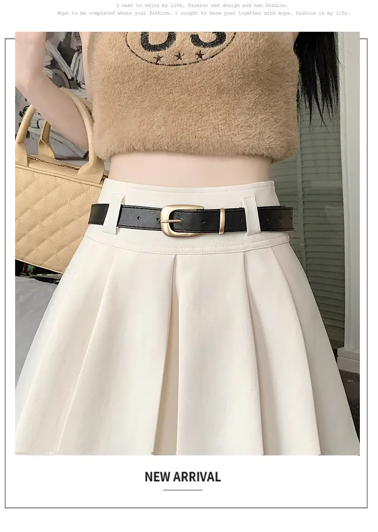 White Anti-Light Pleated Skirt with Belt for Women — feature 42