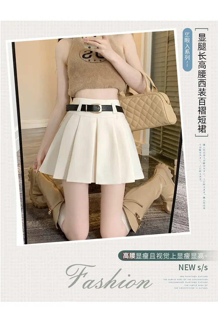 White Anti-Light Pleated Skirt with Belt for Women — feature 7