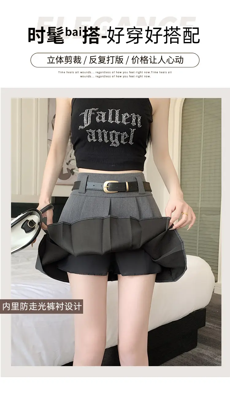 White Anti-Light Pleated Skirt with Belt for Women — feature 8