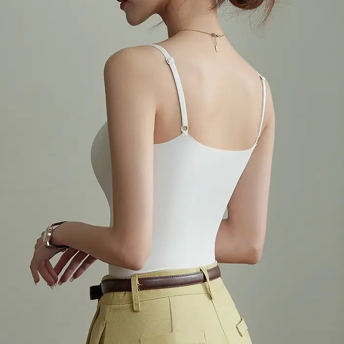 6631 seamless ice silk camisole women's chest pad inner wear beautiful back long base outer wear long thin top
