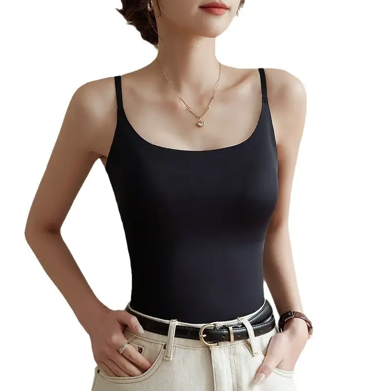 6631 seamless ice silk camisole women's chest pad inner wear beautiful back long base outer wear long thin top