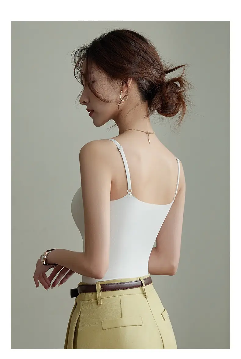 6631 seamless ice silk camisole women's chest pad inner wear beautiful back long base outer wear long thin top — feature 13