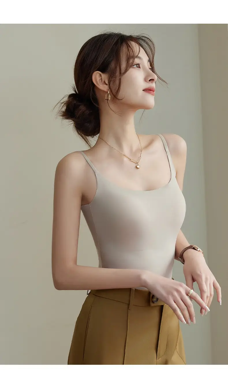 6631 seamless ice silk camisole women's chest pad inner wear beautiful back long base outer wear long thin top — feature 14