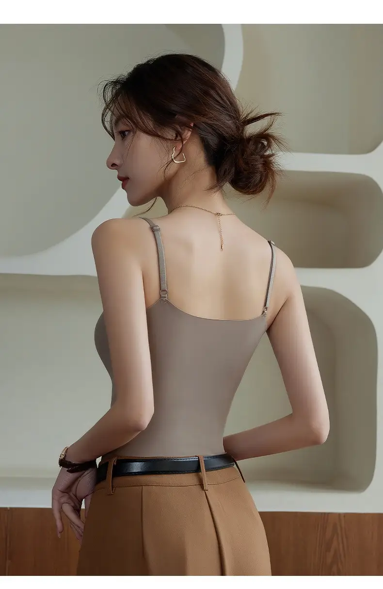 6631 seamless ice silk camisole women's chest pad inner wear beautiful back long base outer wear long thin top — feature 16