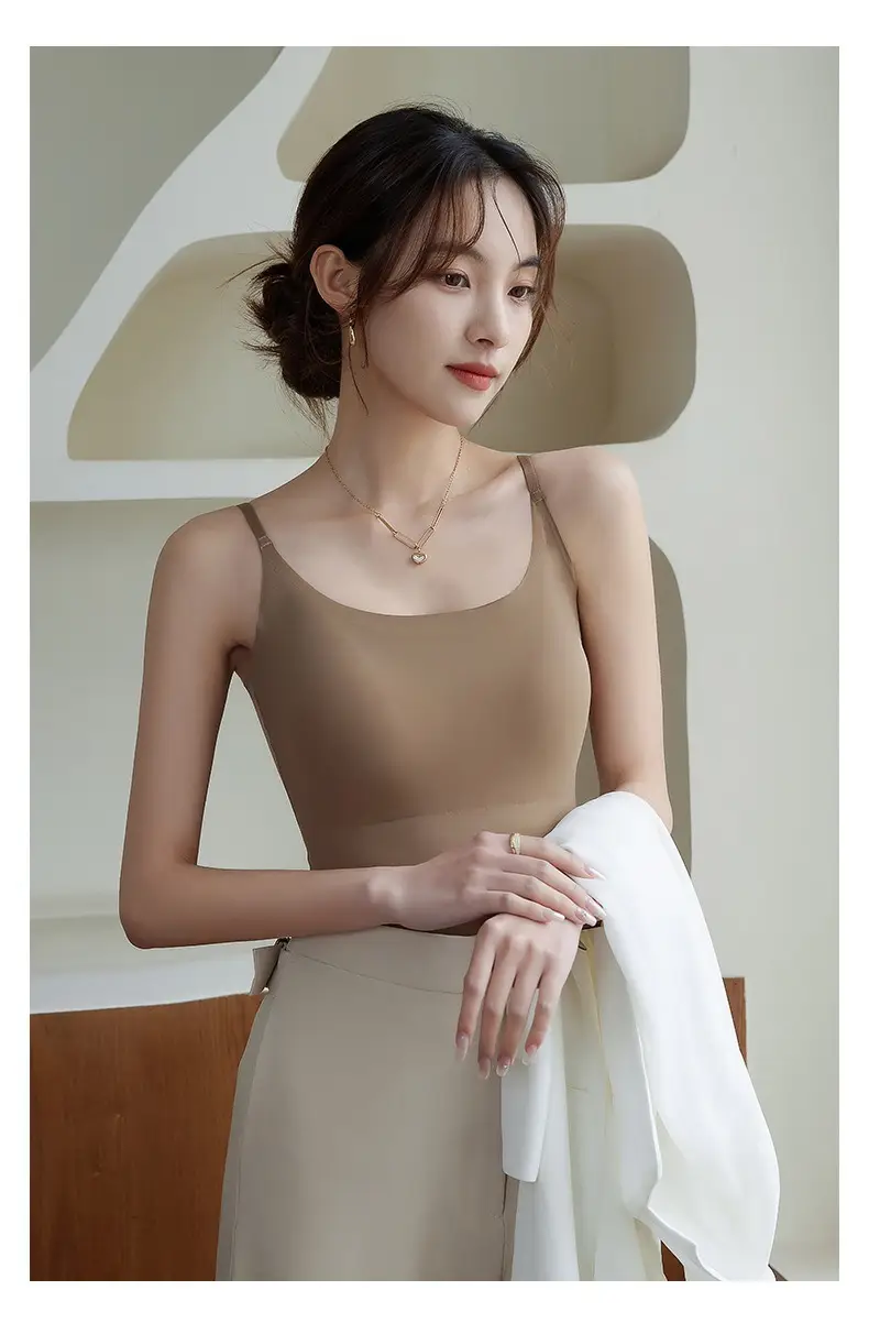 6631 seamless ice silk camisole women's chest pad inner wear beautiful back long base outer wear long thin top — feature 17