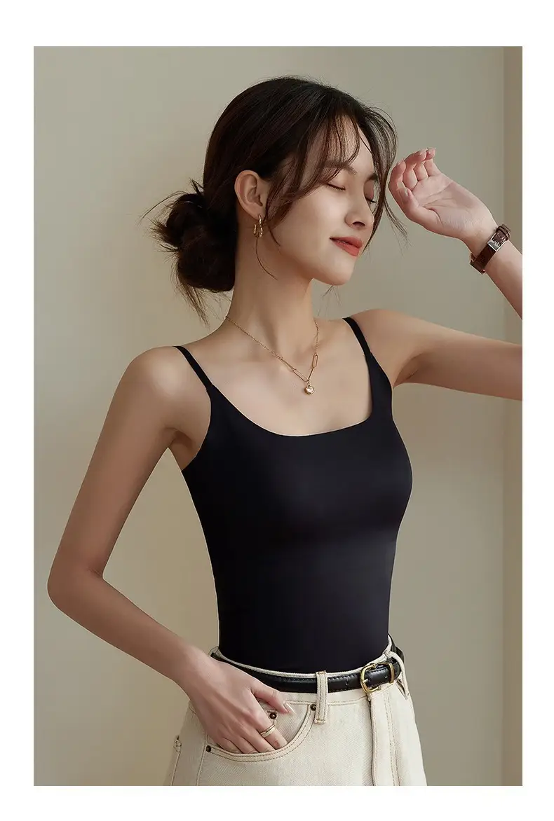 6631 seamless ice silk camisole women's chest pad inner wear beautiful back long base outer wear long thin top — feature 19