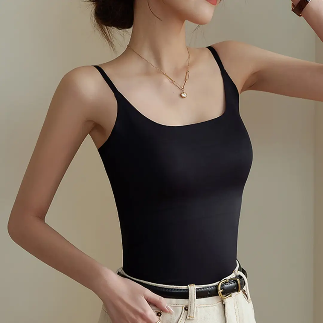 6631 seamless ice silk camisole women's chest pad inner wear beautiful back long base outer wear long thin top