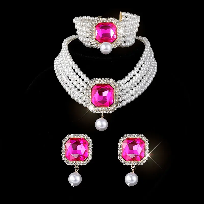 Three-piece Bridal Jewelry Set with Emerald Cufflures and Pearl Accents - Image 16