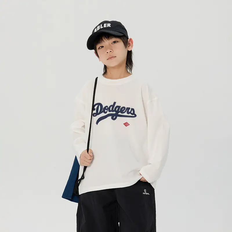 Kids Dodgers Long Sleeve T-Shirt White Black - Image 5