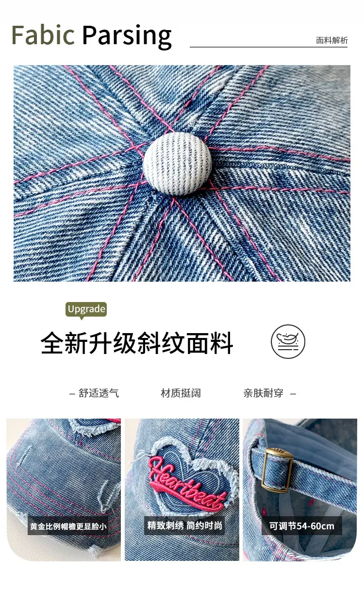 Love Washed Denim Cap Women Retro Wide Brim — feature 4