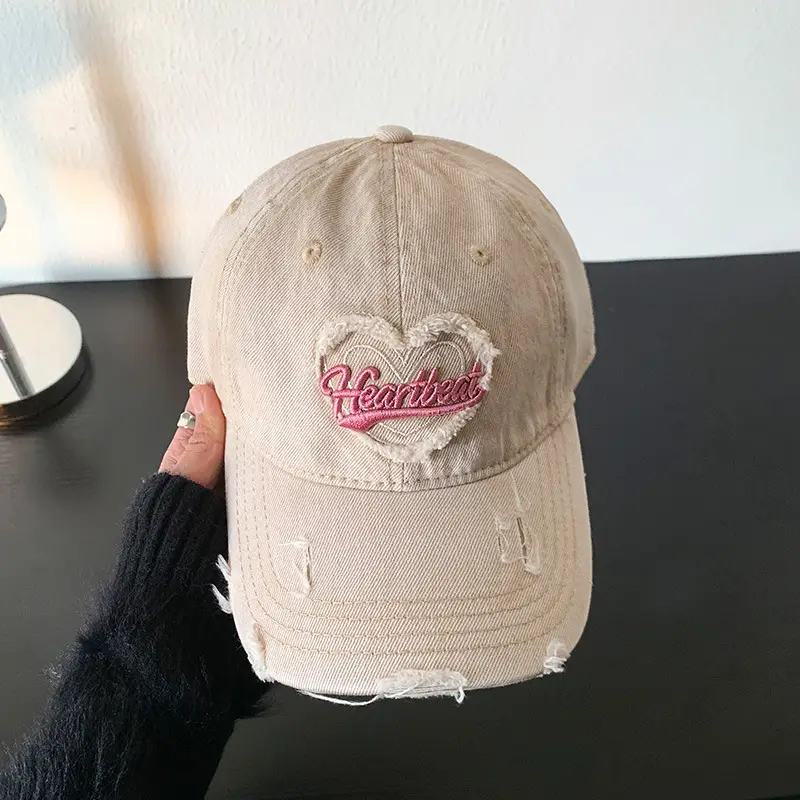 Love Washed Denim Cap Women Retro Wide Brim