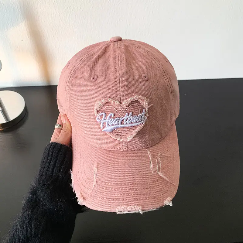 Love Washed Denim Cap Women Retro Wide Brim