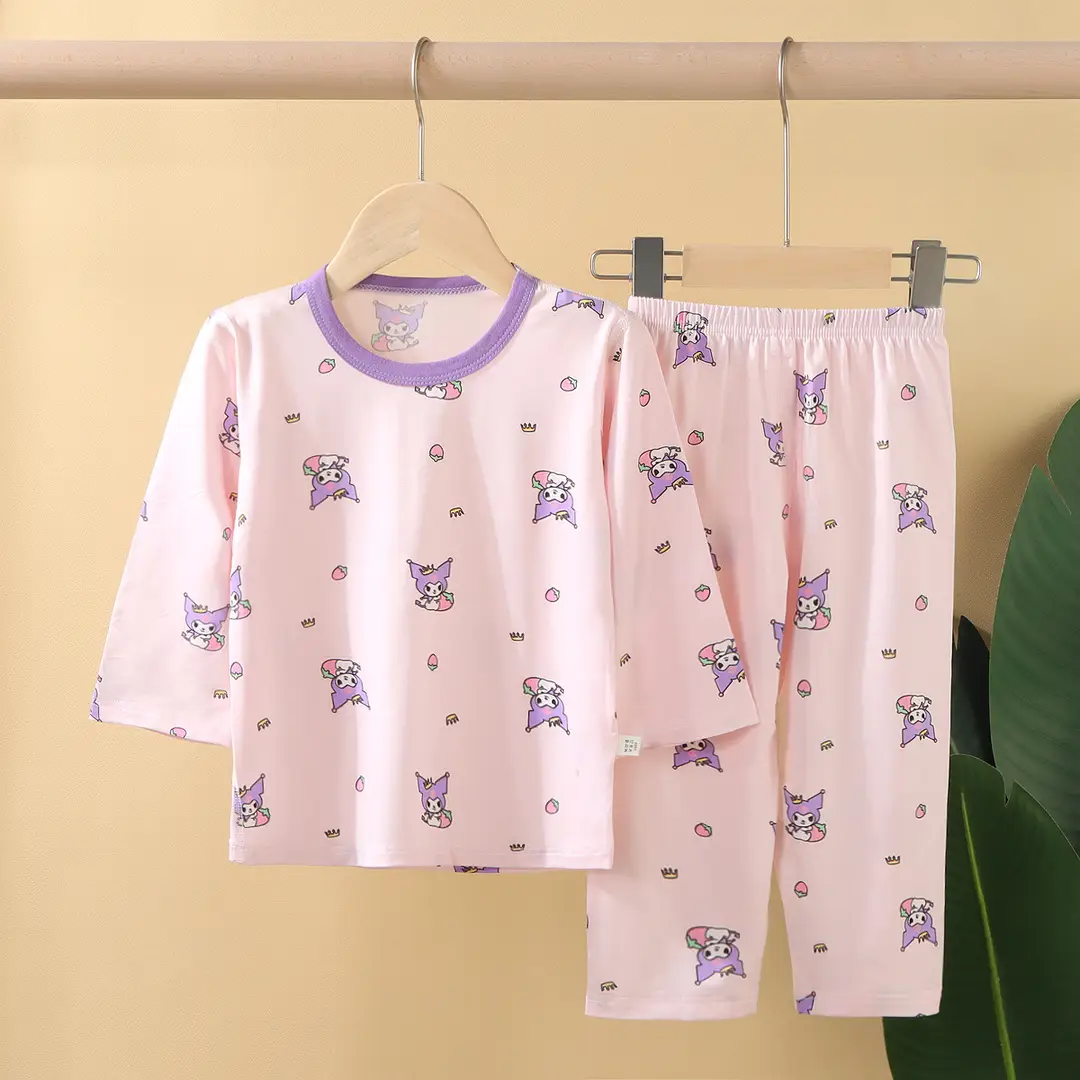 Children's Pajamas Summer Thin Tencel Modal Lyocell Boys' and Girls' Medium Long Sleeve Air-conditioning Clothing Home Clothes