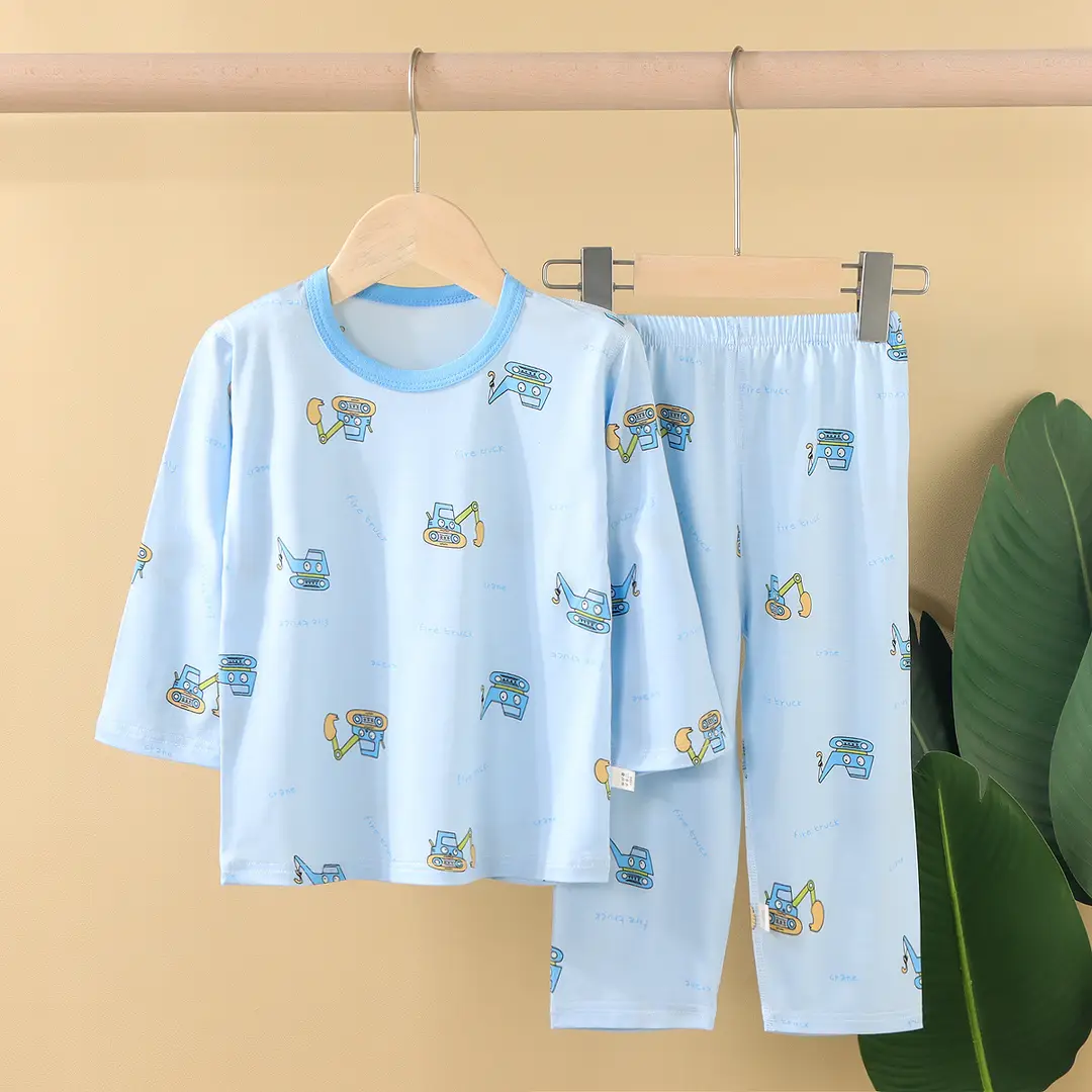Children's Pajamas Summer Thin Tencel Modal Lyocell Boys' and Girls' Medium Long Sleeve Air-conditioning Clothing Home Clothes