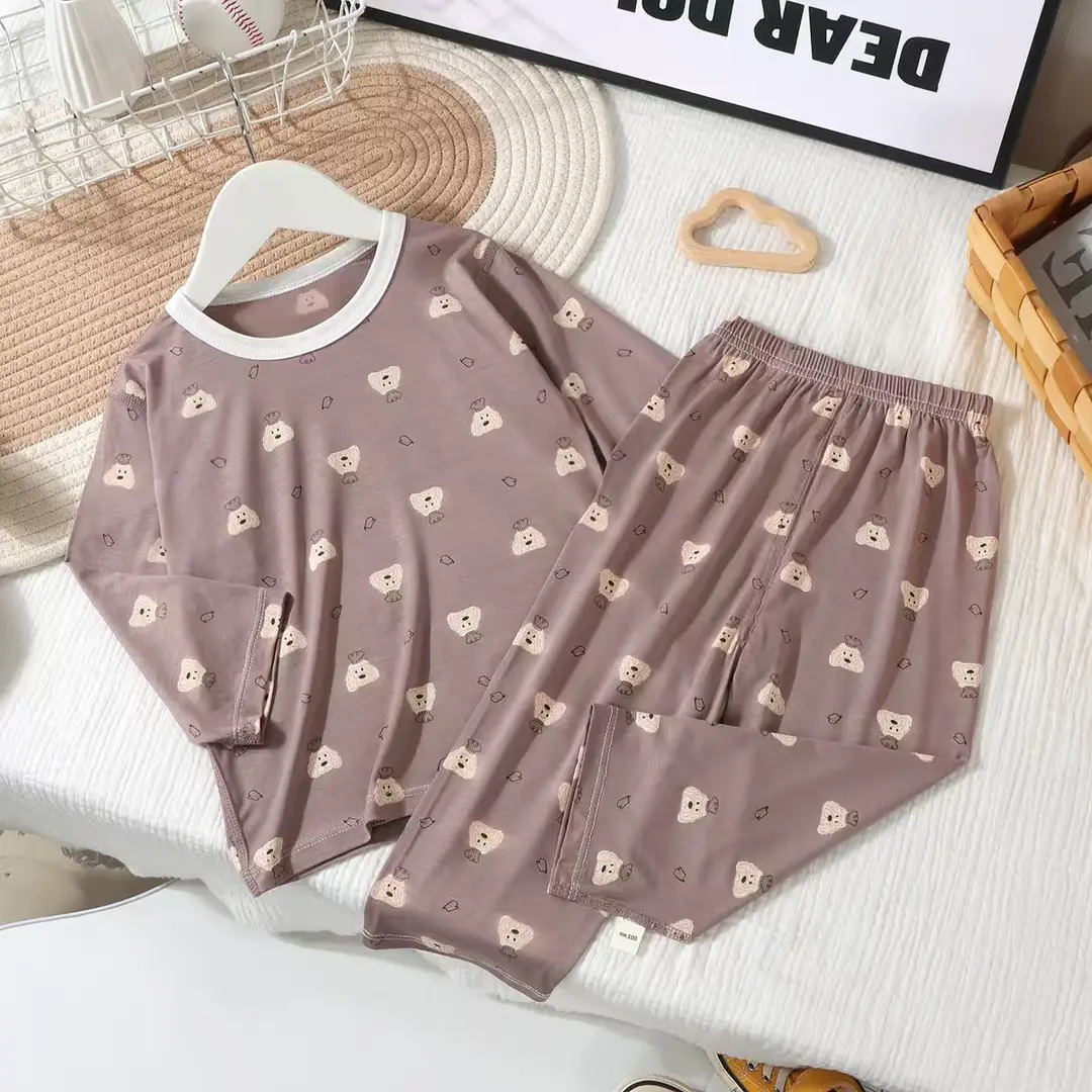 Children's Pajamas Summer Thin Tencel Modal Lyocell Boys' and Girls' Medium Long Sleeve Air-conditioning Clothing Home Clothes