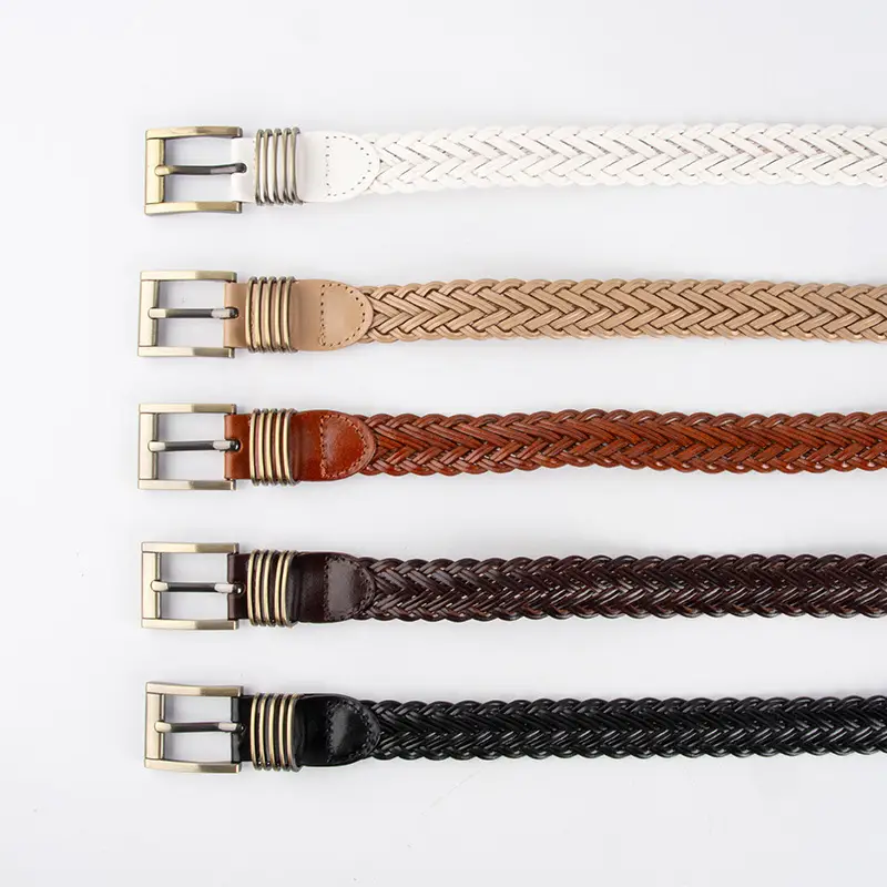 Black Braided Women's Belt with Gold Buckle - Image 7