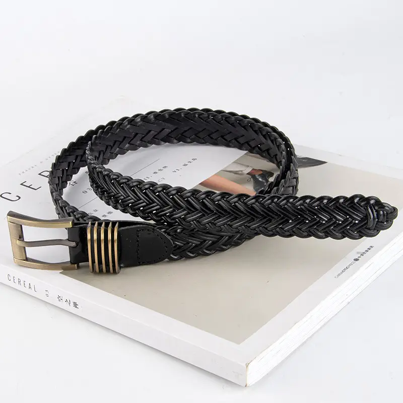 Black Braided Women's Belt with Gold Buckle - Image 8