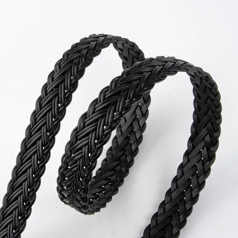 Black Braided Women's Belt with Gold Buckle - Image 9