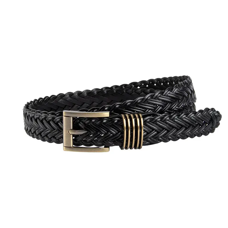 Black Braided Women's Belt with Gold Buckle - Image 10