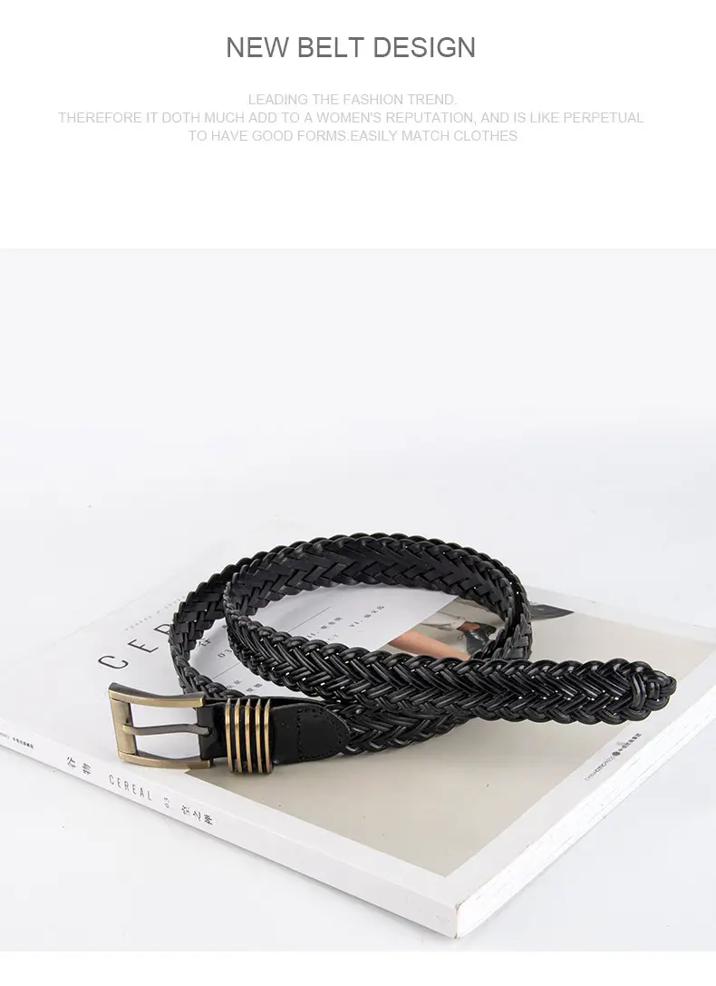 Black Braided Women's Belt with Gold Buckle — feature 10