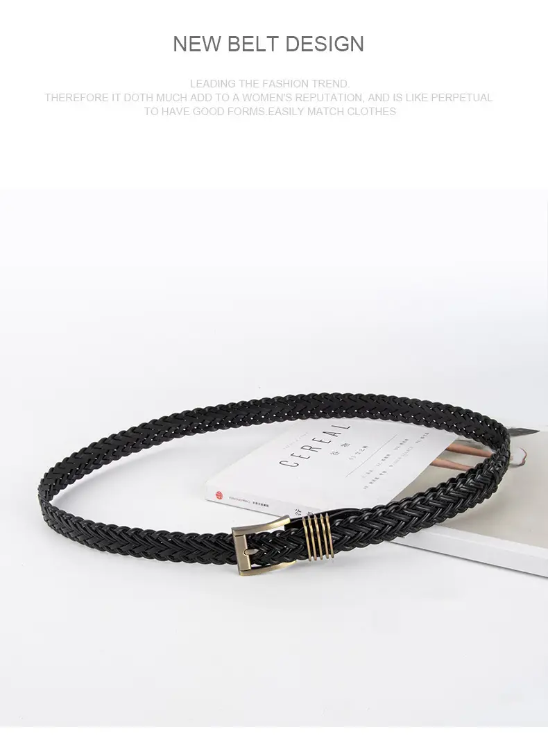 Black Braided Women's Belt with Gold Buckle — feature 11