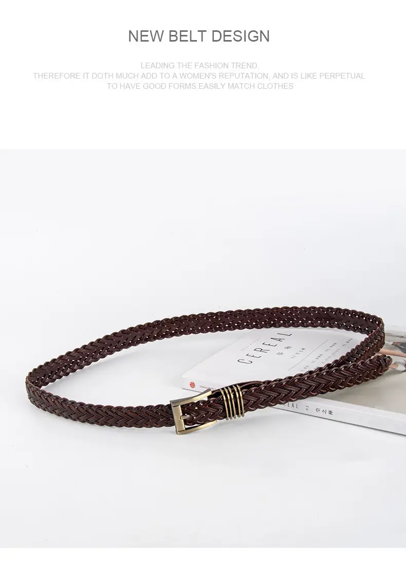 Black Braided Women's Belt with Gold Buckle — feature 12