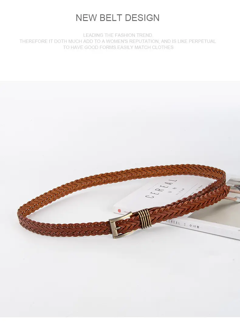Black Braided Women's Belt with Gold Buckle — feature 13