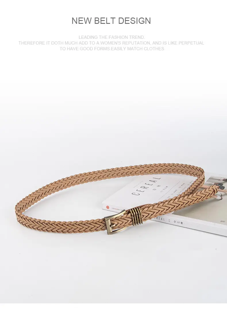 Black Braided Women's Belt with Gold Buckle — feature 14