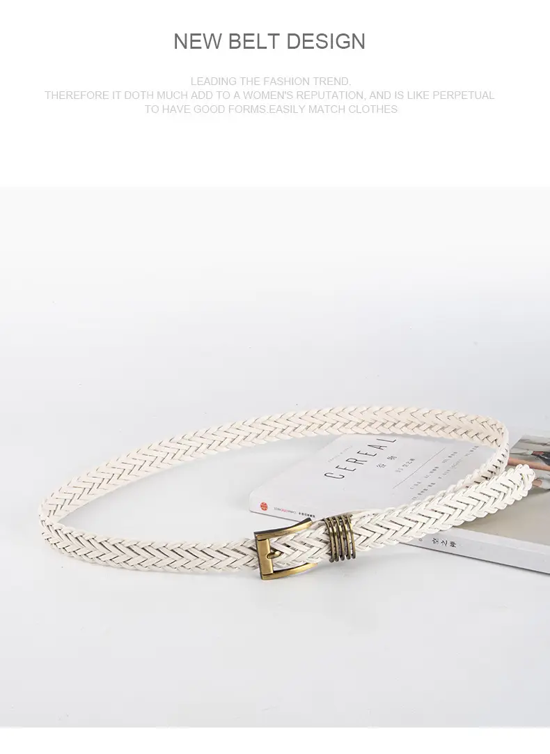 Black Braided Women's Belt with Gold Buckle — feature 15