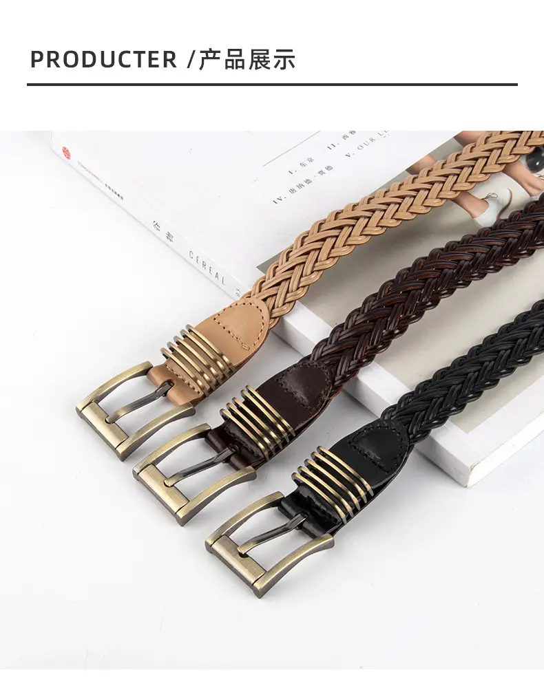 Black Braided Women's Belt with Gold Buckle — feature 9