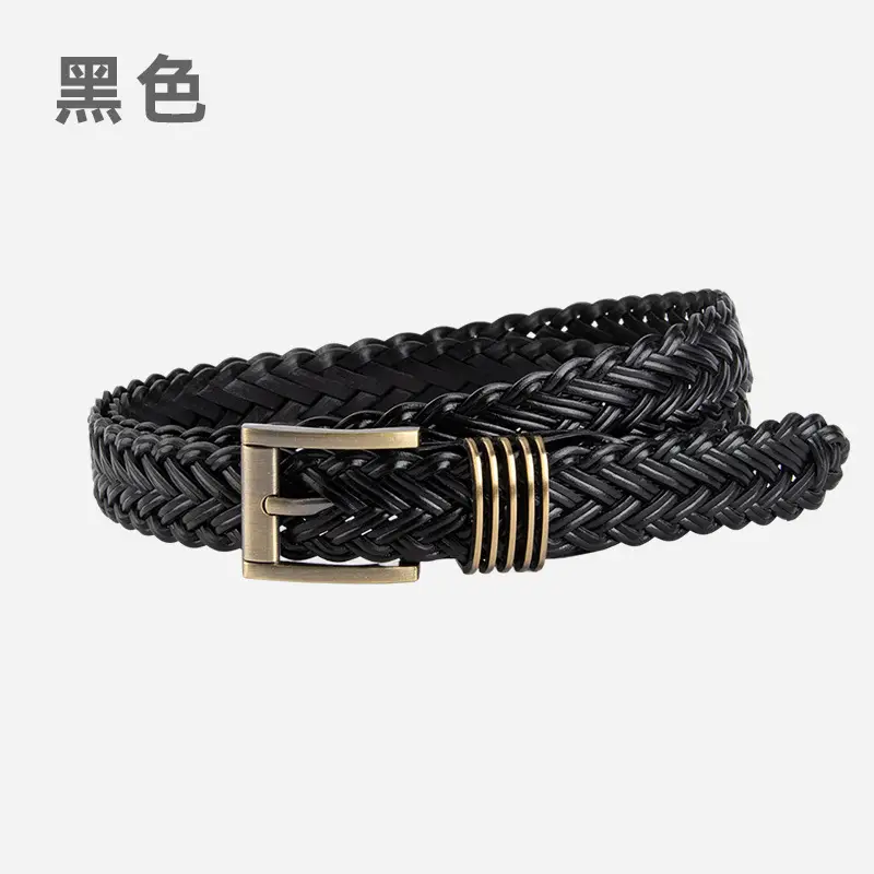 Black Braided Women's Belt with Gold Buckle - Image 2