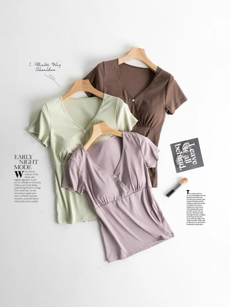 Nursing Top Short-sleeved Pregnant Women's Pajamas Single-piece Home Clothes Postpartum Nursing T-shirt Spring and Summer Thin Pure Cotton Half-sleeve