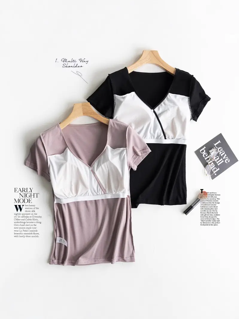 Nursing Top Short-sleeved Pregnant Women's Pajamas Single-piece Home Clothes Postpartum Nursing T-shirt Spring and Summer Thin Pure Cotton Half-sleeve