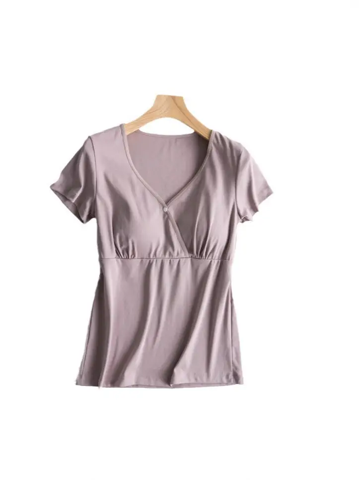 Nursing Top Short-sleeved Pregnant Women's Pajamas Single-piece Home Clothes Postpartum Nursing T-shirt Spring and Summer Thin Pure Cotton Half-sleeve