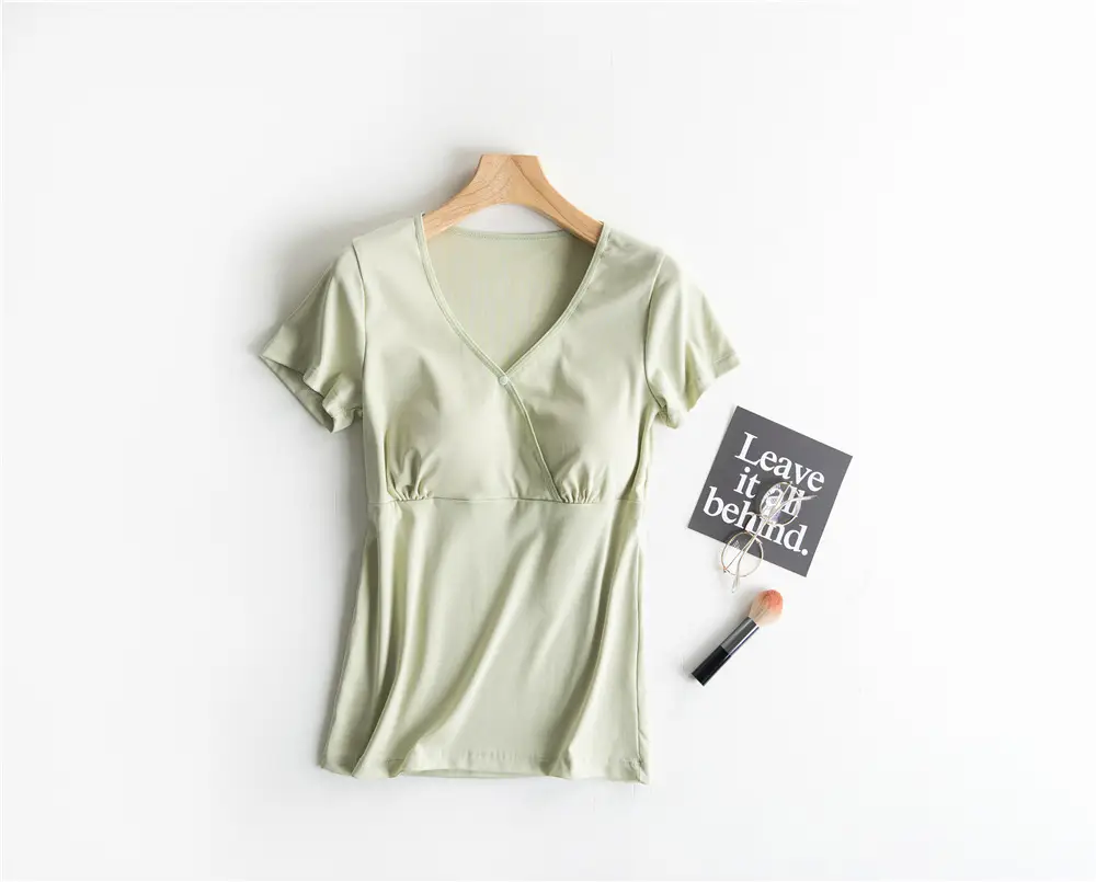 Nursing Top Short-sleeved Pregnant Women's Pajamas Single-piece Home Clothes Postpartum Nursing T-shirt Spring and Summer Thin Pure Cotton Half-sleeve — feature 11