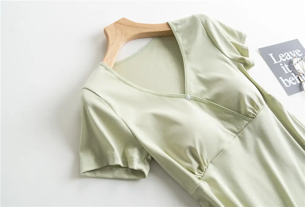 Nursing Top Short-sleeved Pregnant Women's Pajamas Single-piece Home Clothes Postpartum Nursing T-shirt Spring and Summer Thin Pure Cotton Half-sleeve — feature 13
