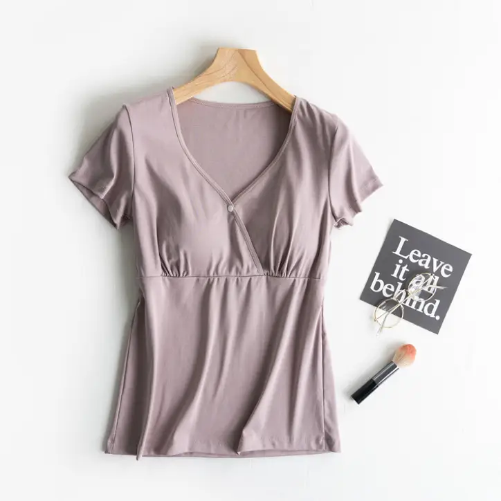 Nursing Top Short-sleeved Pregnant Women's Pajamas Single-piece Home Clothes Postpartum Nursing T-shirt Spring and Summer Thin Pure Cotton Half-sleeve — feature 23