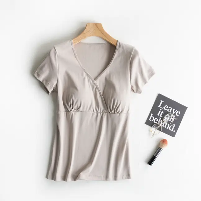 Nursing Top Short-sleeved Pregnant Women's Pajamas Single-piece Home Clothes Postpartum Nursing T-shirt Spring and Summer Thin Pure Cotton Half-sleeve — feature 25