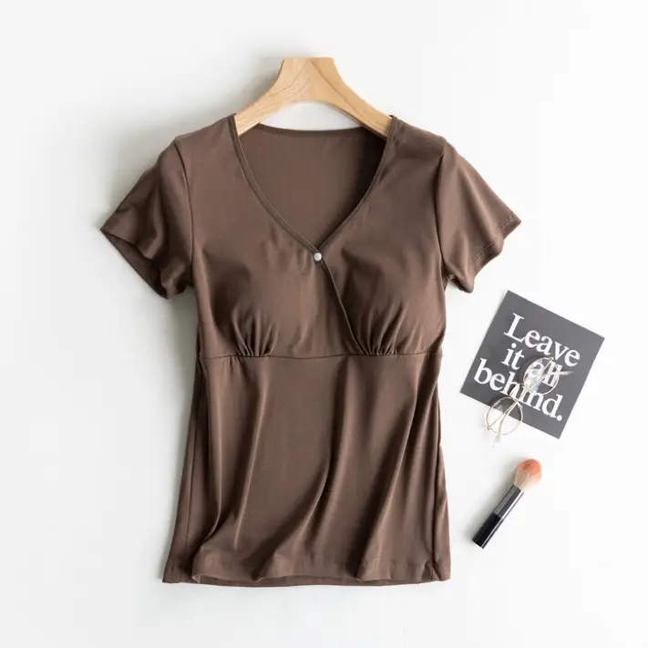 Nursing Top Short-sleeved Pregnant Women's Pajamas Single-piece Home Clothes Postpartum Nursing T-shirt Spring and Summer Thin Pure Cotton Half-sleeve — feature 27