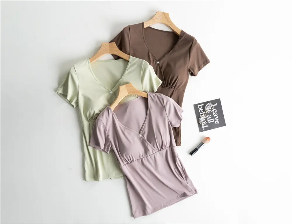 Nursing Top Short-sleeved Pregnant Women's Pajamas Single-piece Home Clothes Postpartum Nursing T-shirt Spring and Summer Thin Pure Cotton Half-sleeve — feature 3