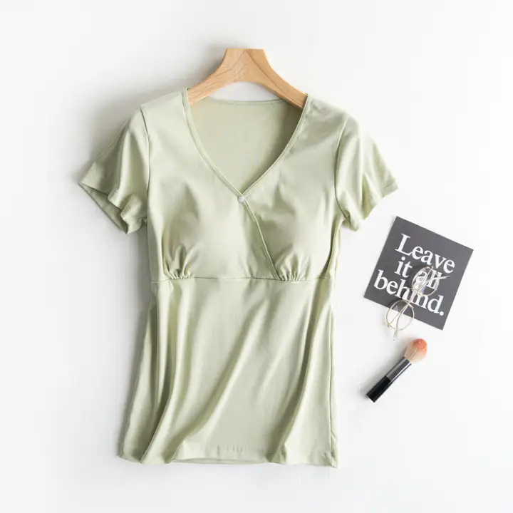 Nursing Top Short-sleeved Pregnant Women's Pajamas Single-piece Home Clothes Postpartum Nursing T-shirt Spring and Summer Thin Pure Cotton Half-sleeve
