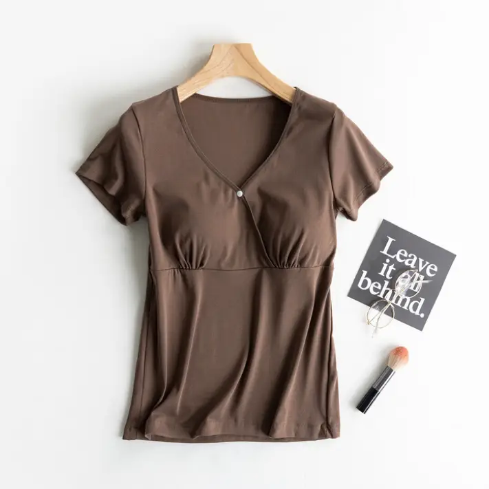 Nursing Top Short-sleeved Pregnant Women's Pajamas Single-piece Home Clothes Postpartum Nursing T-shirt Spring and Summer Thin Pure Cotton Half-sleeve