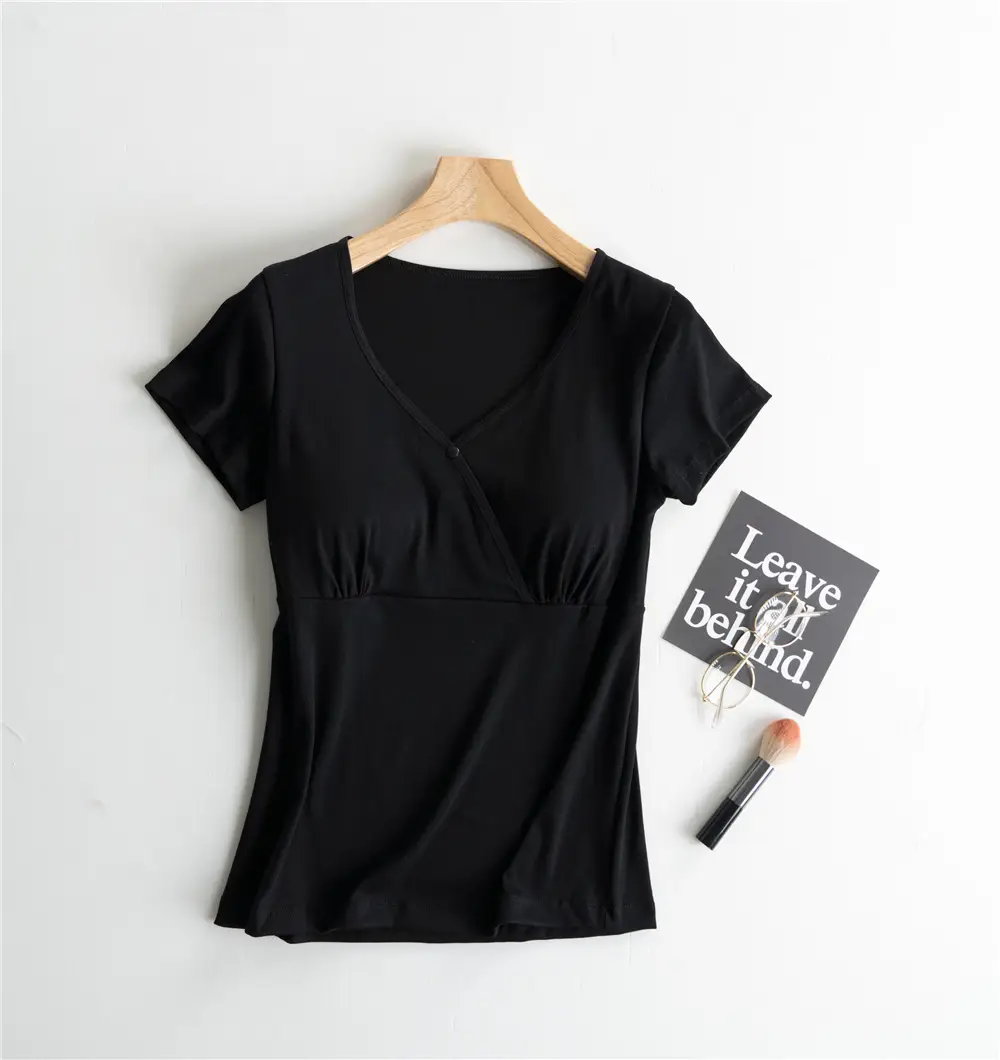 Nursing Top Short-sleeved Pregnant Women's Pajamas Single-piece Home Clothes Postpartum Nursing T-shirt Spring and Summer Thin Pure Cotton Half-sleeve