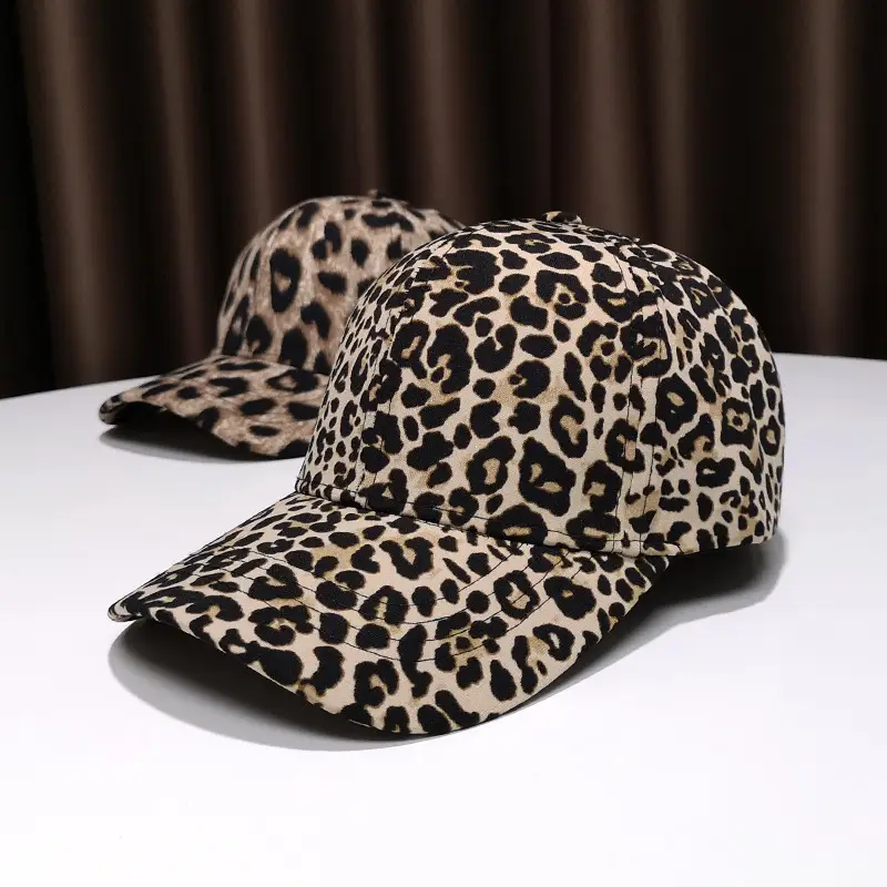 Women Leopard Print Baseball Cap with Strap - Image 3