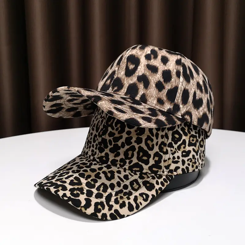 Women Leopard Print Baseball Cap with Strap - Image 4