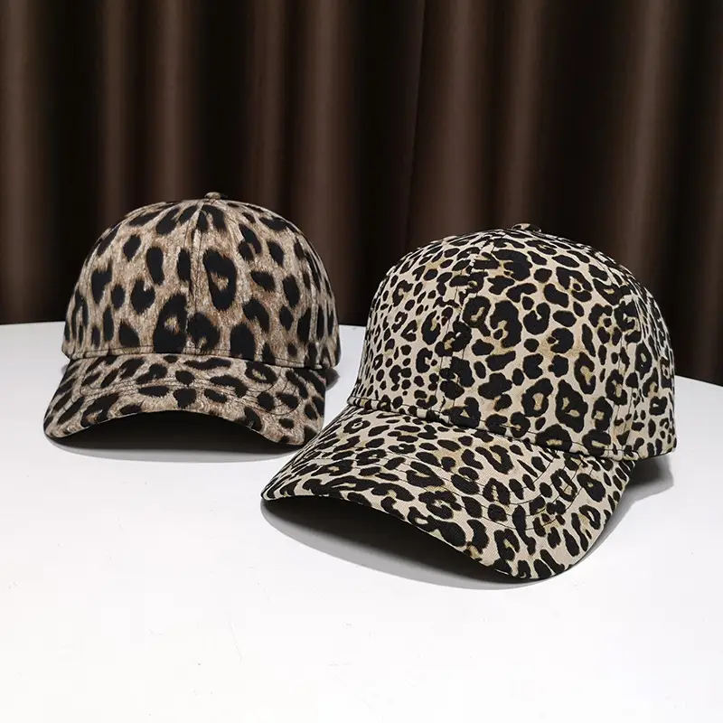 Women Leopard Print Baseball Cap with Strap - Image 5