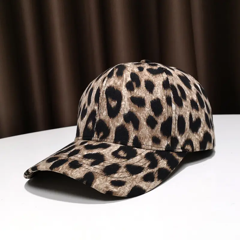 Women Leopard Print Baseball Cap with Strap - Image 2