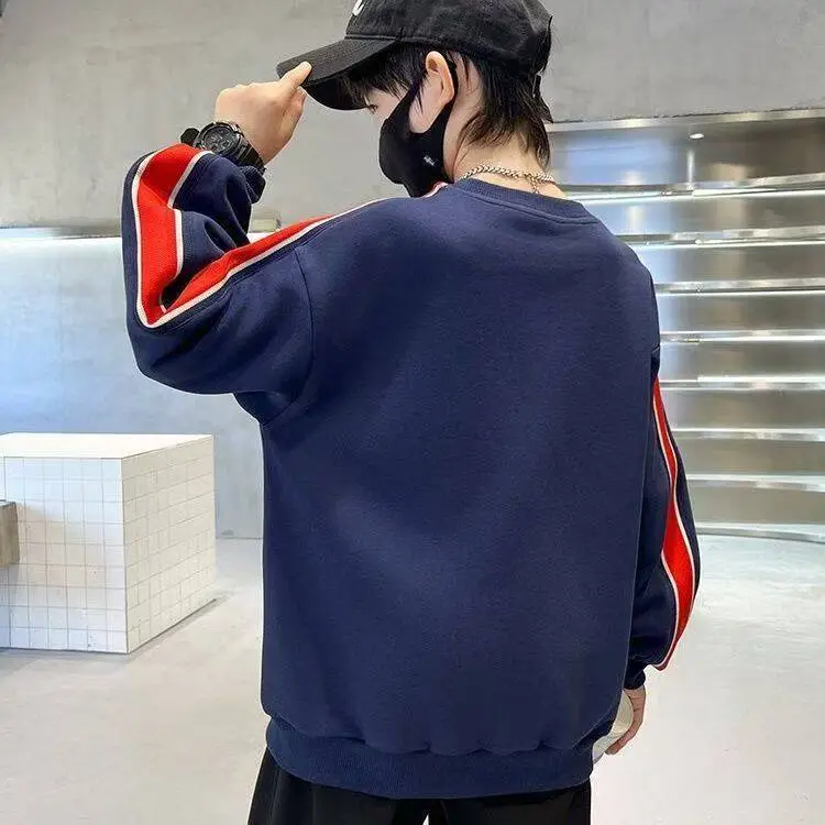 Boys Cotton Crewneck T-Shirt Navy Blue Side Stripe Spring Autumn Wear — feature 10