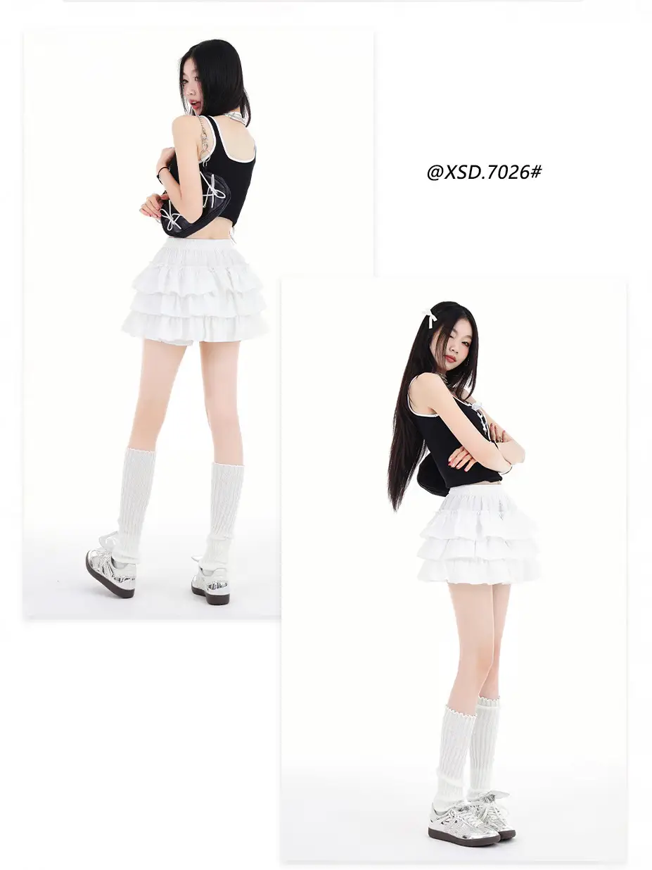 Black Ruffled Elastic Waist Skirt Pants Set